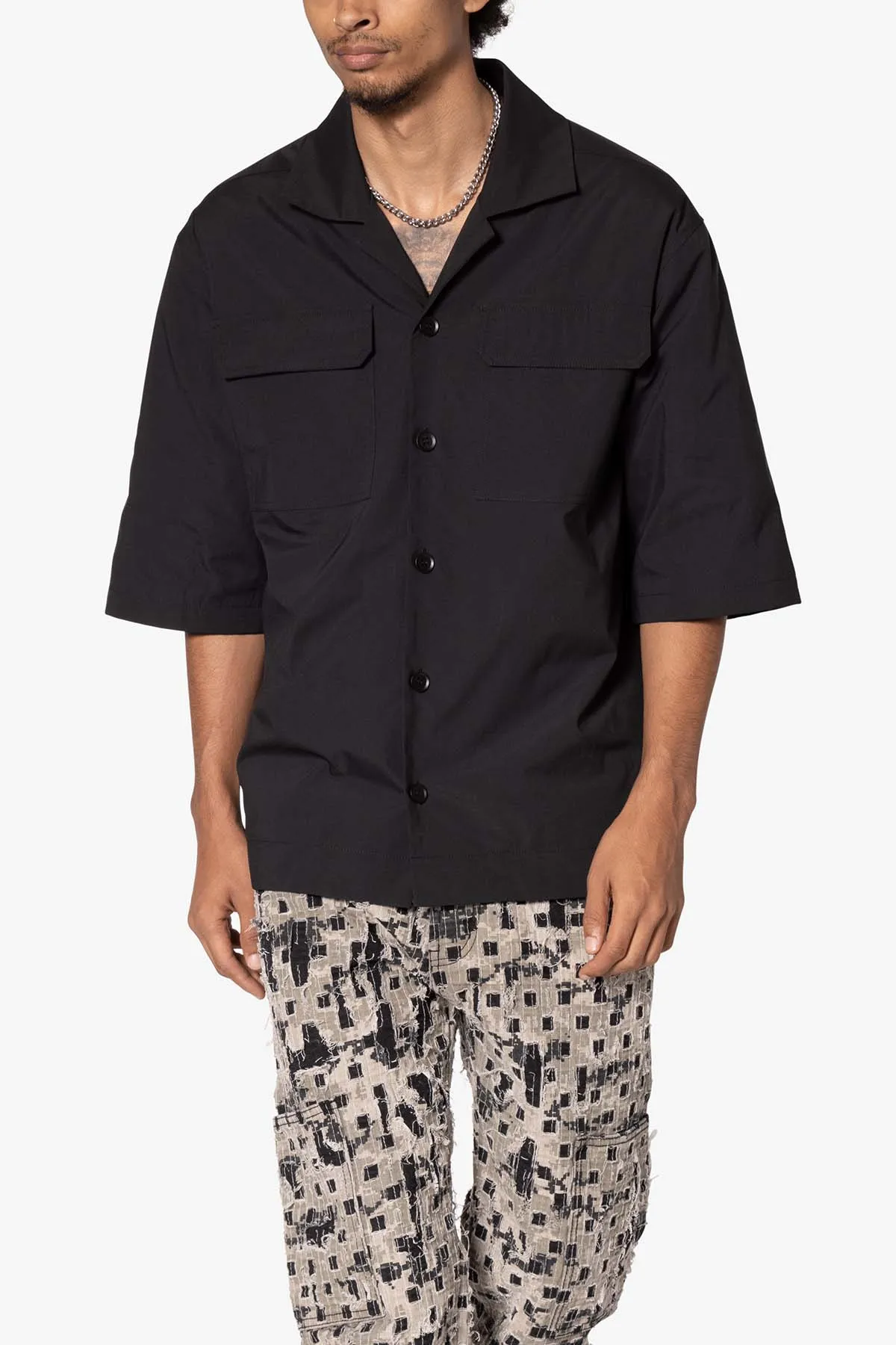 Lined Woven Nylon Shirt - Black