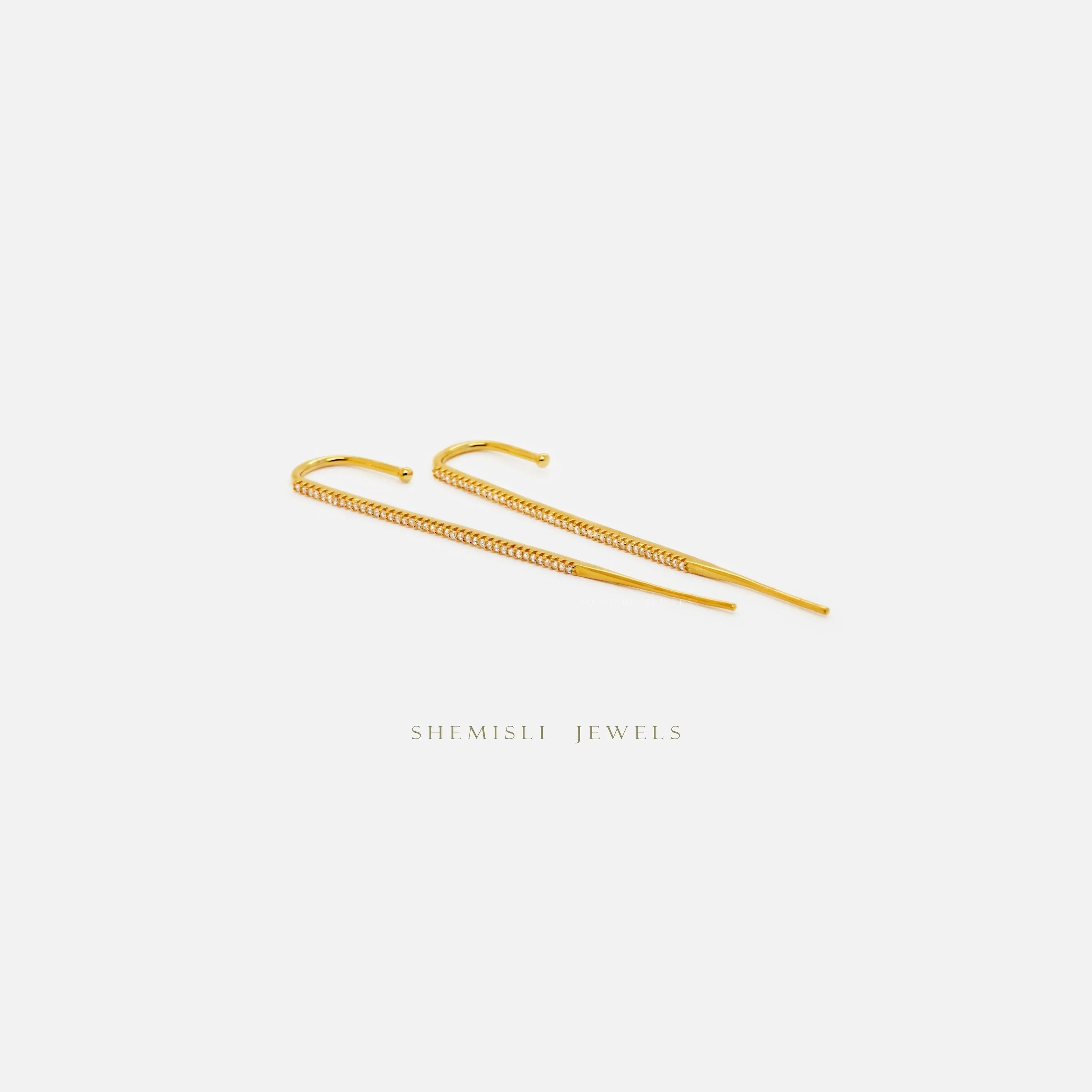 Long Stone Climber Earrings for Earlobe Piercing, Fake Helix Piercing, Unisex, Gold, Silver  SHEMISLI - SS228 NOBKG