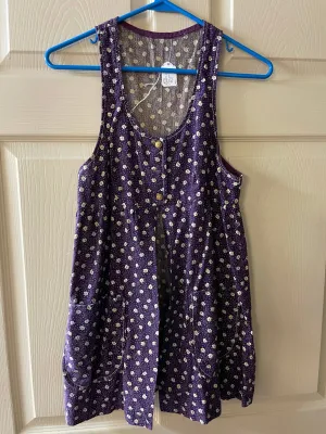 <€€* Vintage Womens Juniors Small Sleeveless Purple Floral 3 Button Smock Vest