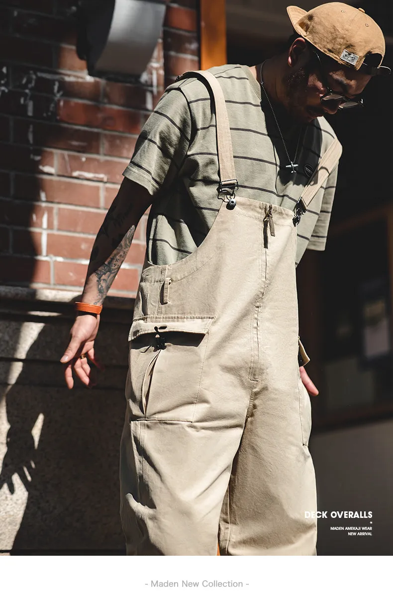 Maden Men Jumpsuits Baggy Suspender Pants Fashion Multi-pockets Overalls Loose Trousers Bib Pants Pocket Oversized jeans