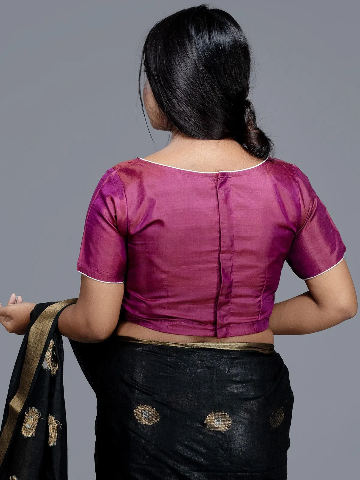 Magenta Boat Neck Bishnupuri Katan Silk Blouse