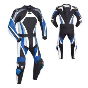 MEN MOTORCYCLE LEATHER RACING BLUE SUIT