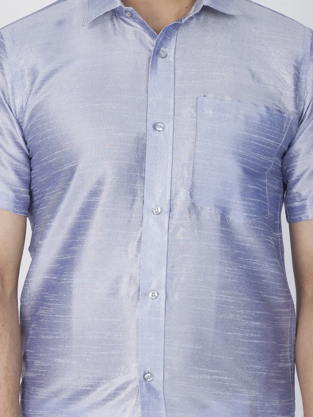 Men's Light Blue Cotton Silk Blend Ethnic Shirt - Vastramay