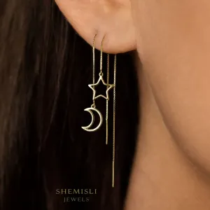 Mismatched Open Moon and Star Ear Threader, Unisex, Gold, Silver SHEMISLI - ST011 NOBKG