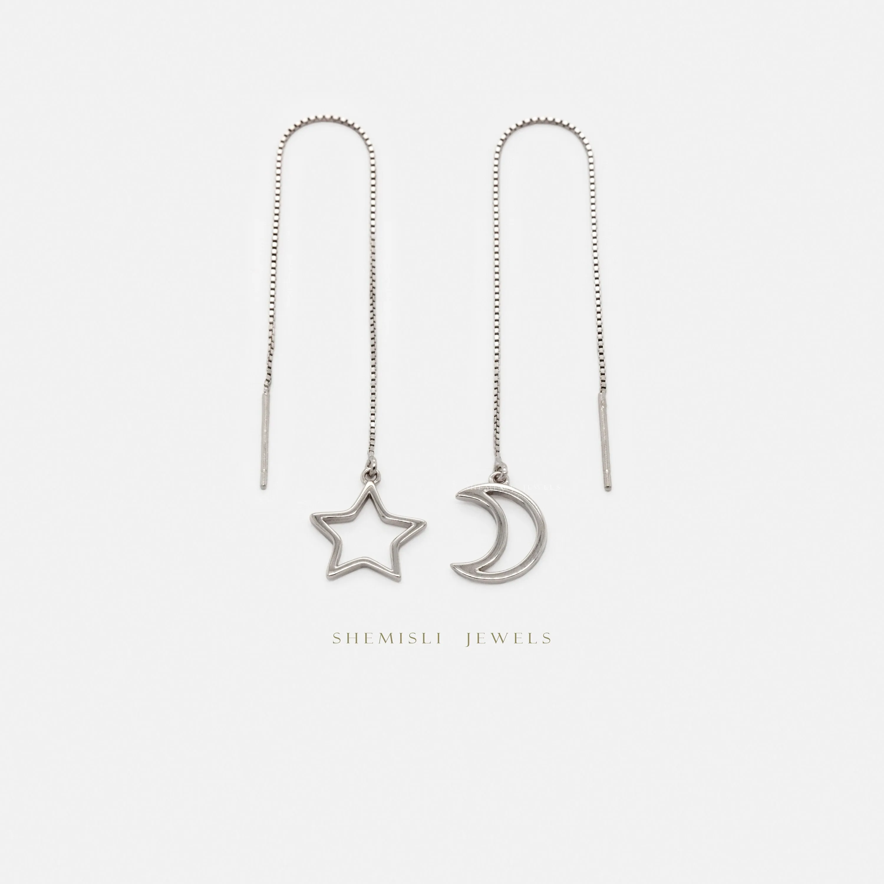 Mismatched Open Moon and Star Ear Threader, Unisex, Gold, Silver SHEMISLI - ST011 NOBKG