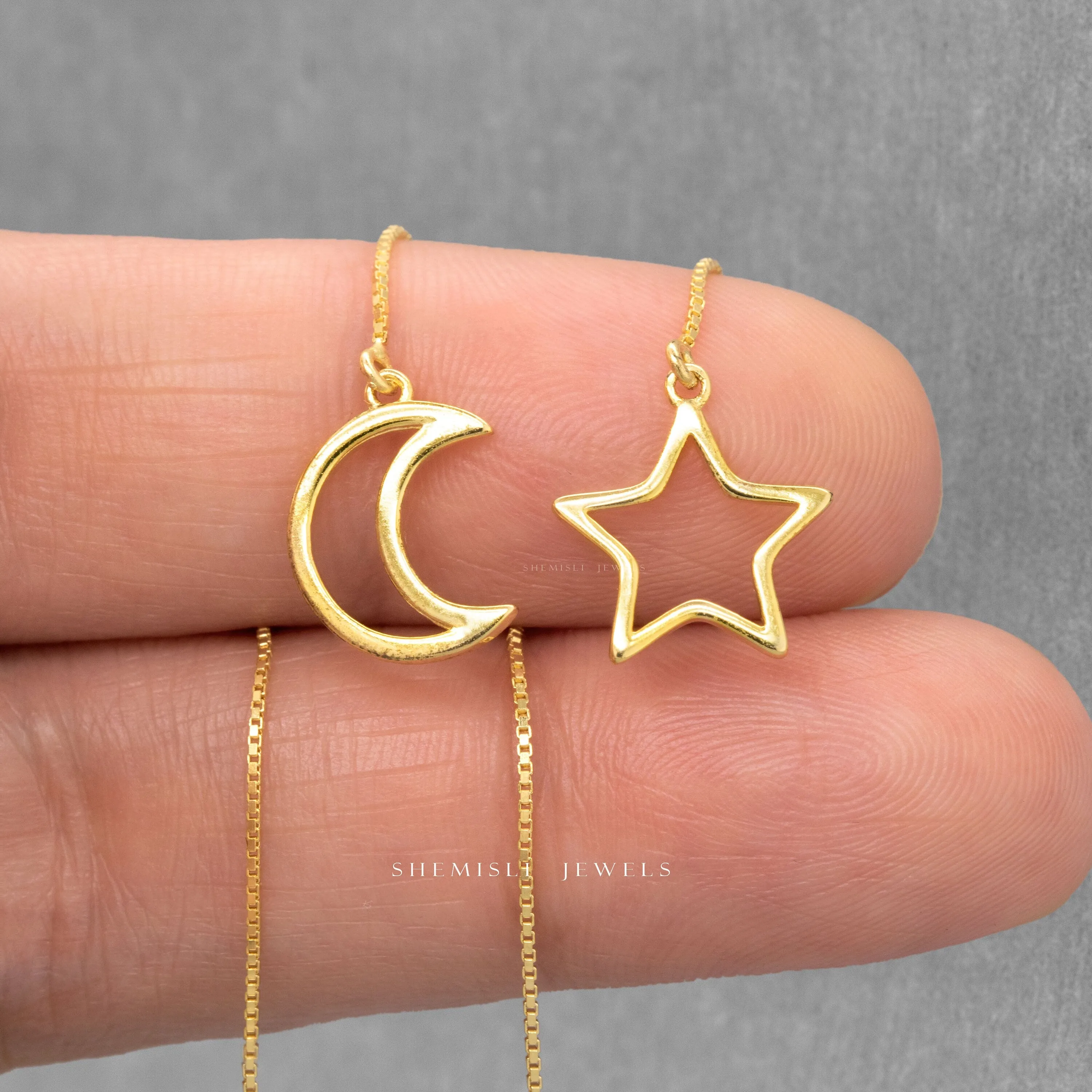 Mismatched Open Moon and Star Ear Threader, Unisex, Gold, Silver SHEMISLI - ST011 NOBKG