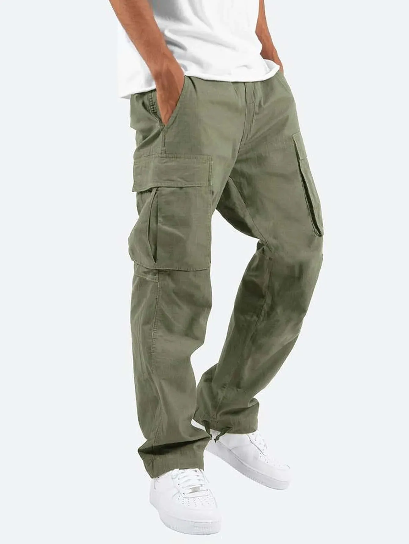 New Style Men's Overalls Drawstring Multi Pocket Casual Trousers