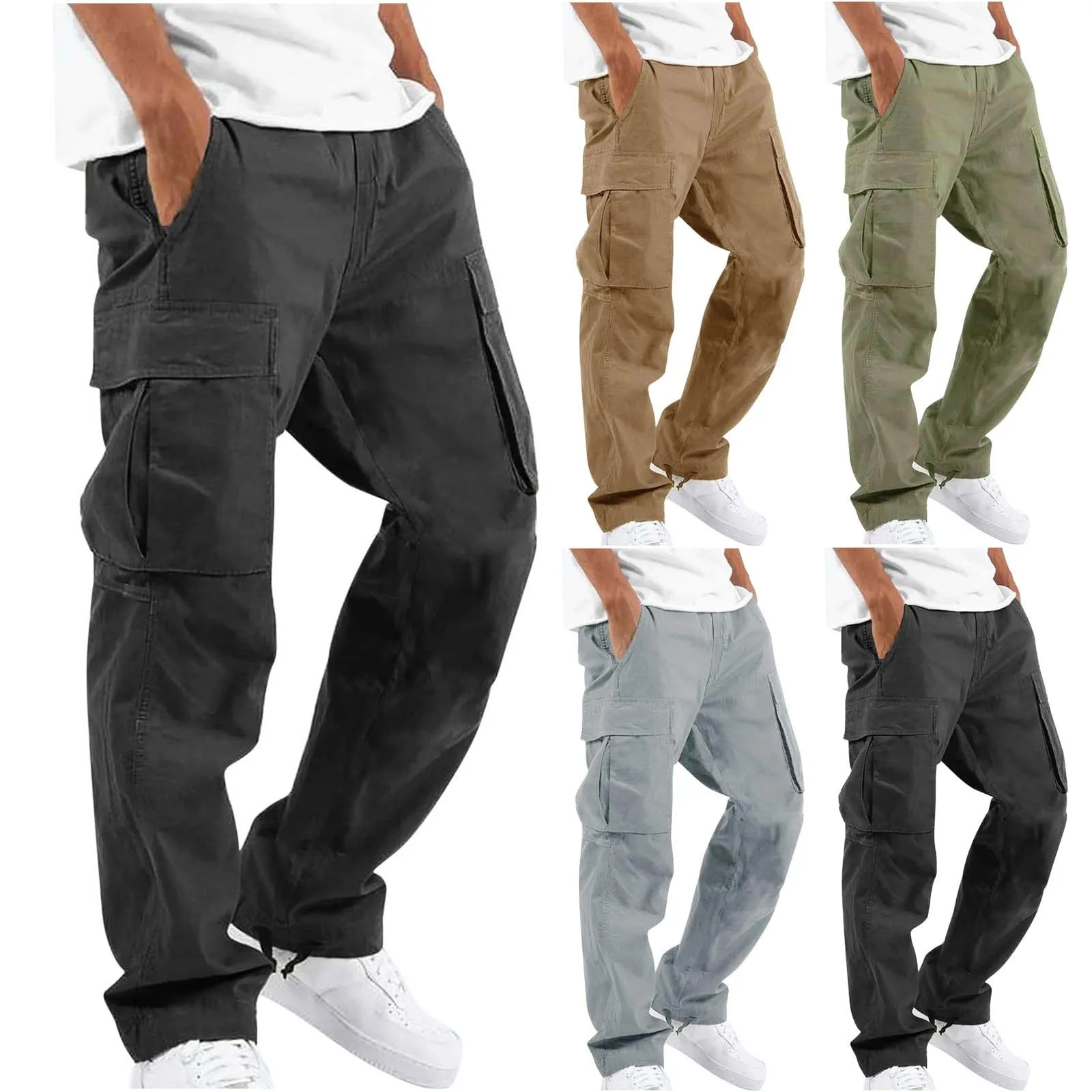 New Style Men's Overalls Drawstring Multi Pocket Casual Trousers