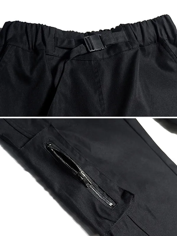 Original Black Pocket Zipper Split-Joint Overalls Pants