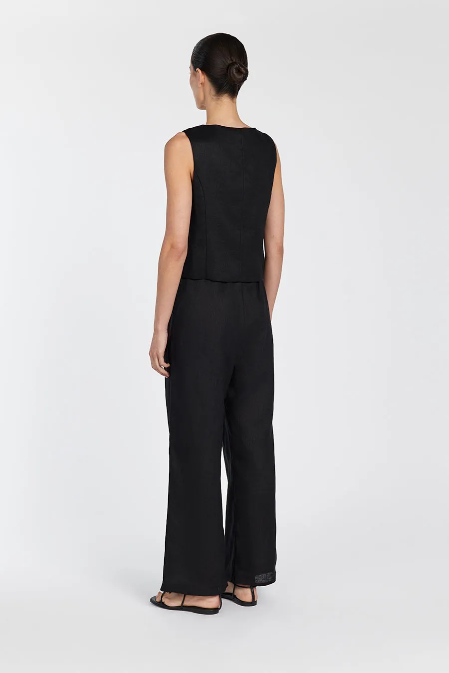 OSCAR BLACK SCOOP NECK LINEN VEST