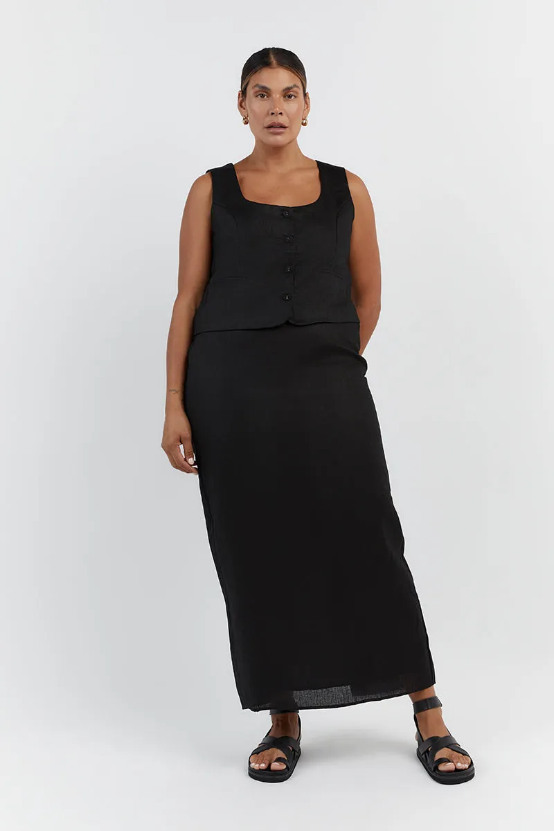 OSCAR BLACK SCOOP NECK LINEN VEST