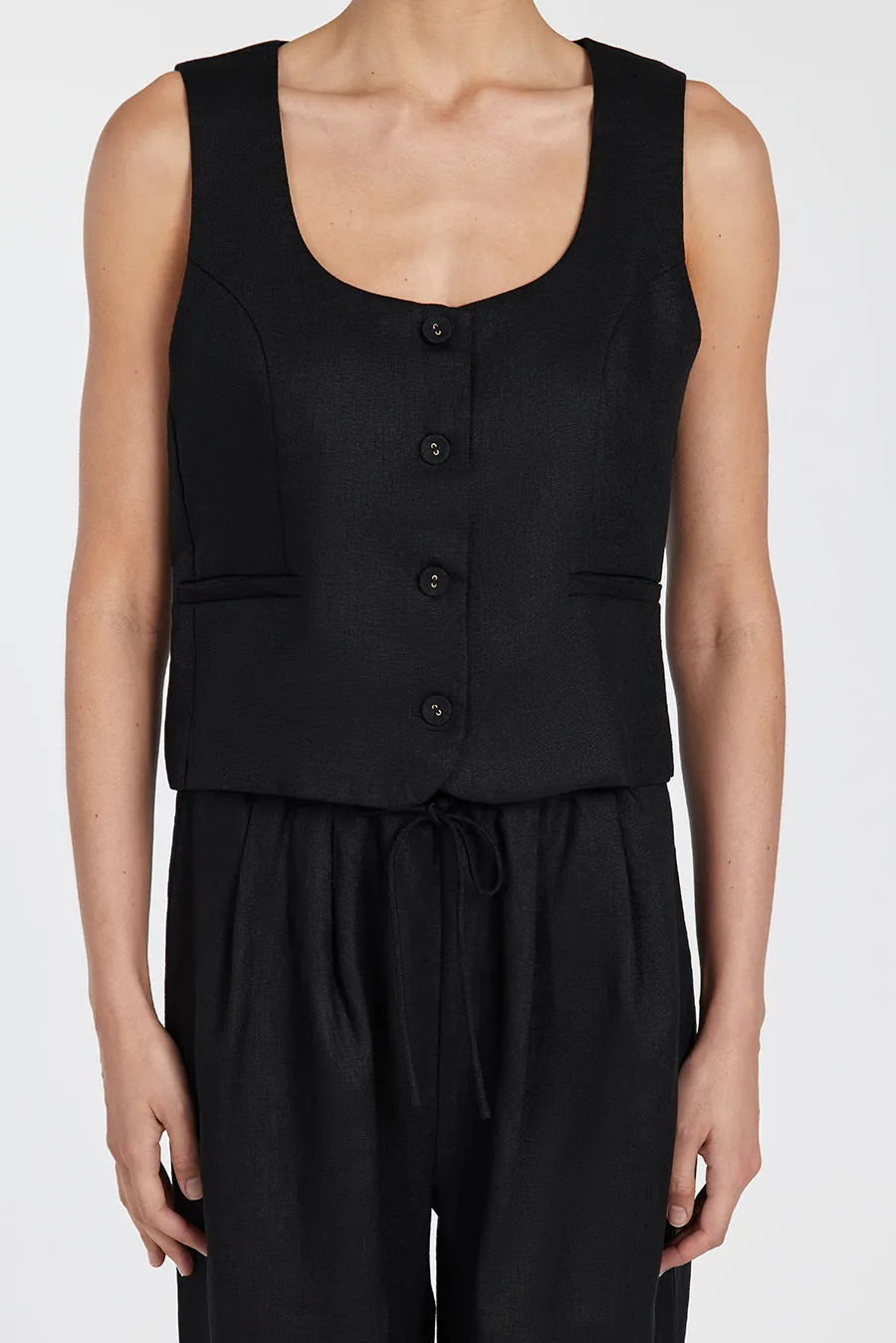 OSCAR BLACK SCOOP NECK LINEN VEST