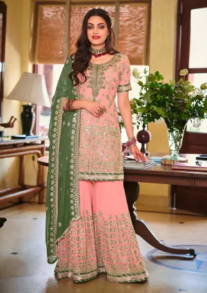 Palazzo Style Blush Pink Embellished Georgette Suit