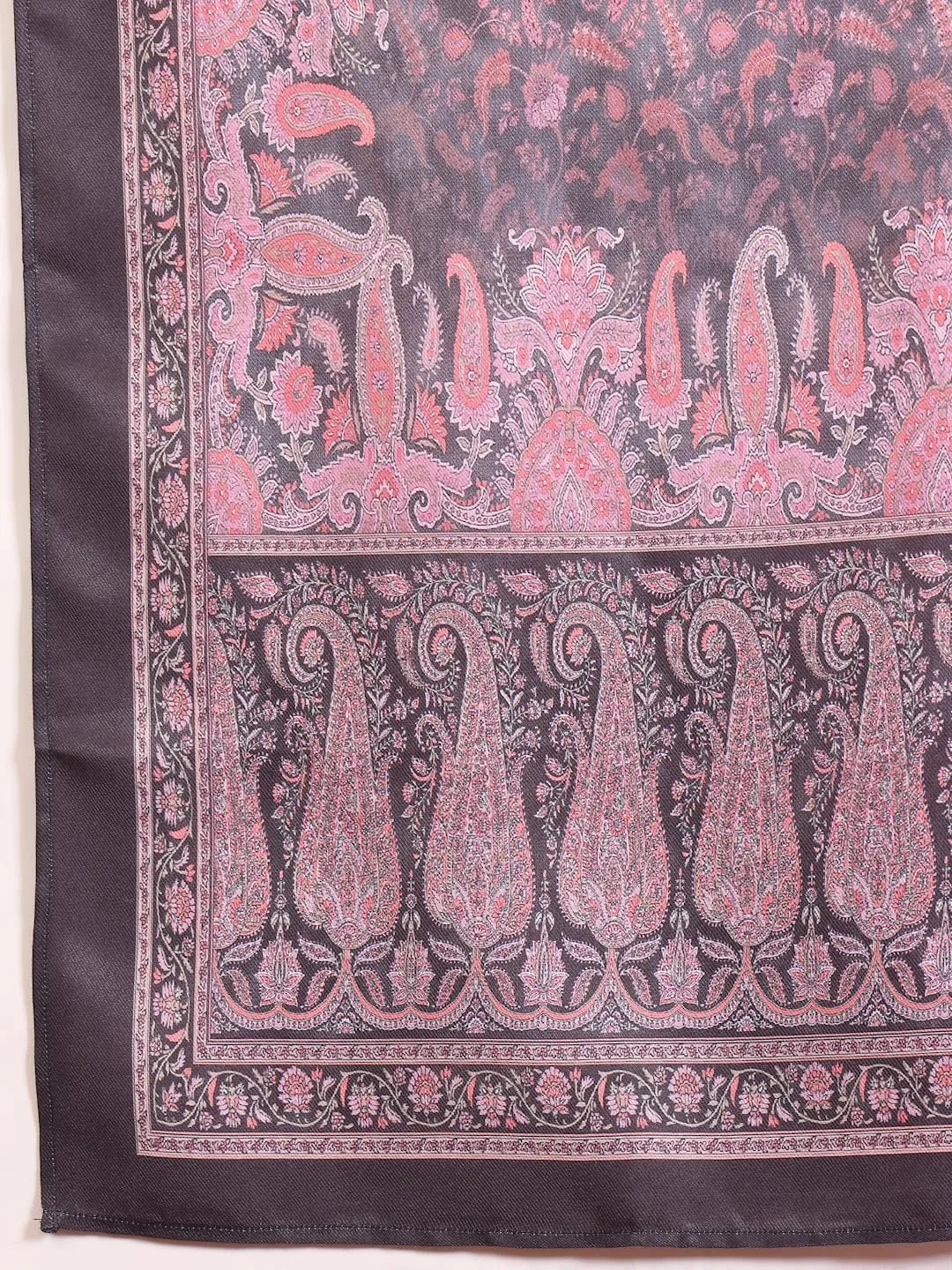 Pink & Grey Wool Blend Ethnic Print Suit Set with Wool Dupatta