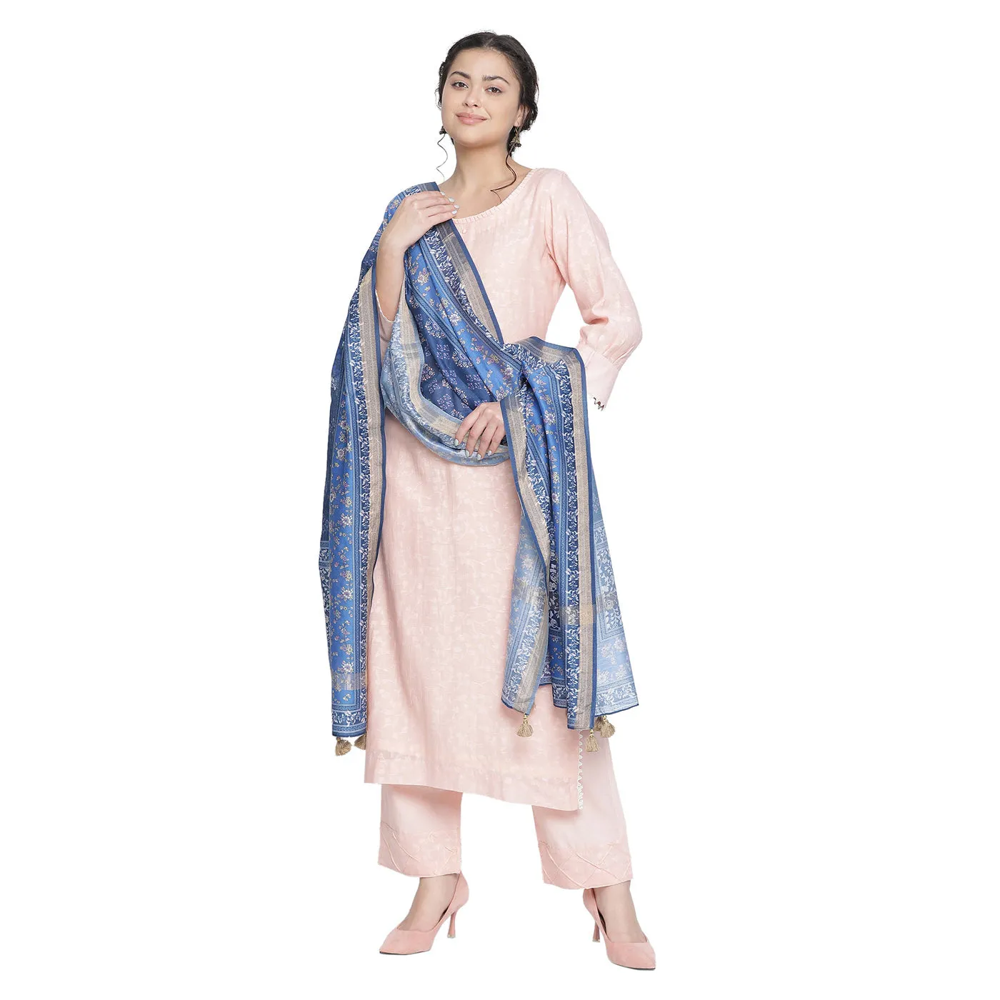 Pink Woven Design Cotton Silk Blend Unstitched Suit Co-ords Set