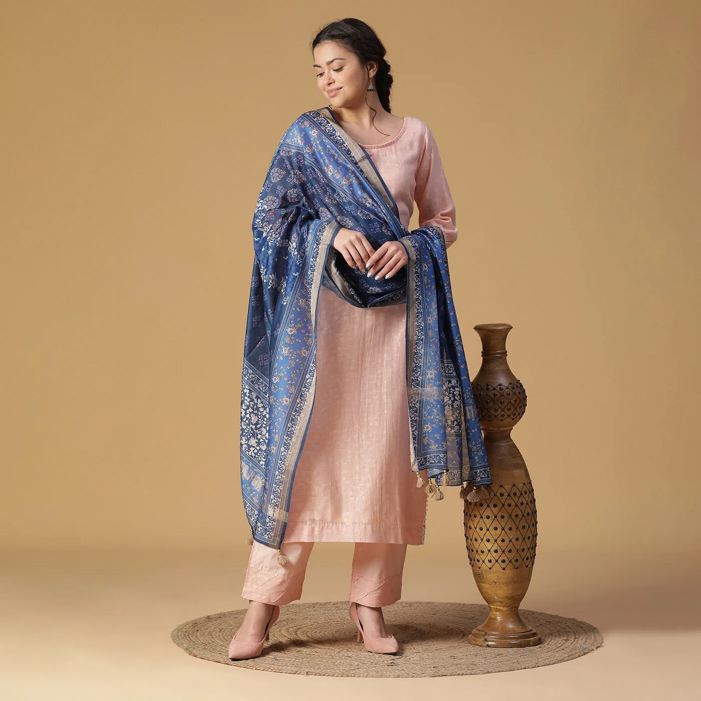 Pink Woven Design Cotton Silk Blend Unstitched Suit Co-ords Set