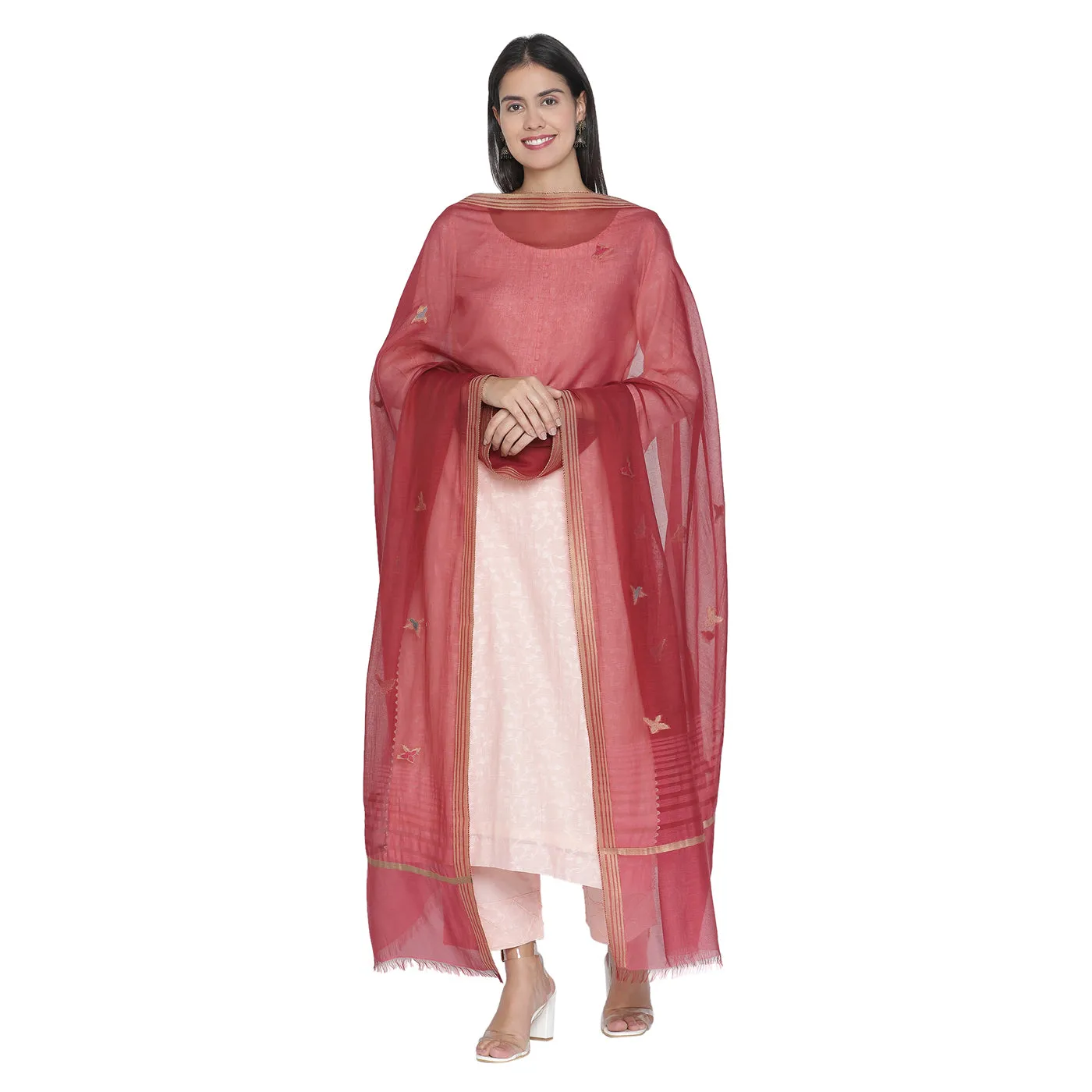 Pink Woven Design Unstitched Suit Co-ords Set