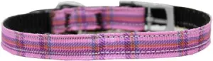 Plaid Nylon Dog Collar with classic buckle 3-8" Pink Size 12