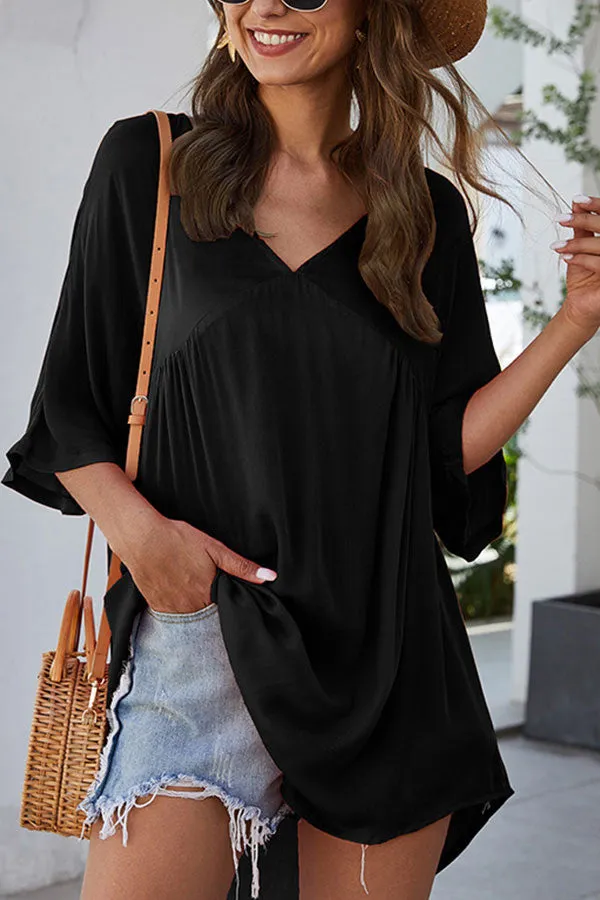 Plain V Neck Loose Dress