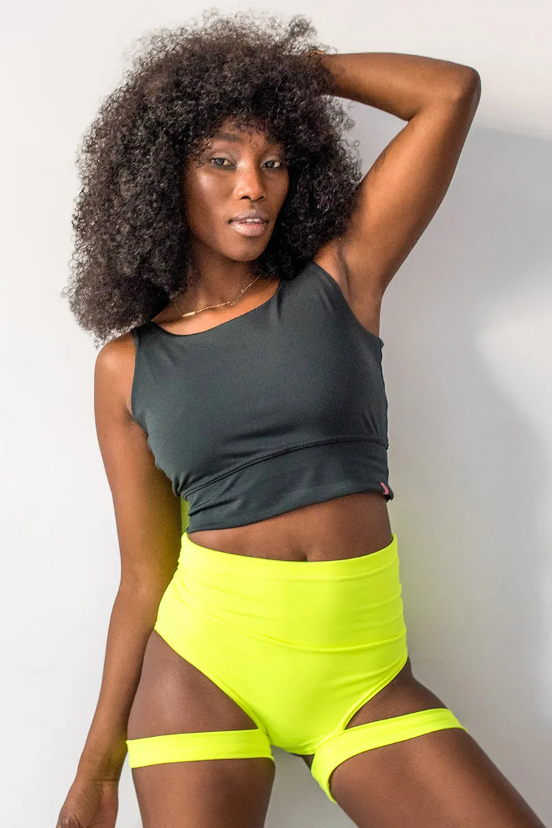 Pole Addict Basic Straps Garter Shorts - Neon Yellow