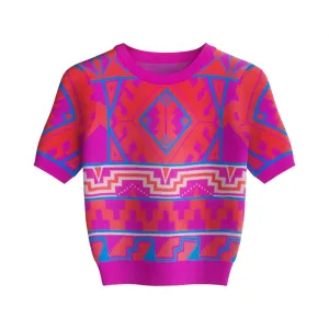 Pre Order:  Geometric Jacquard Short Sleeve Knitted T-Shirt