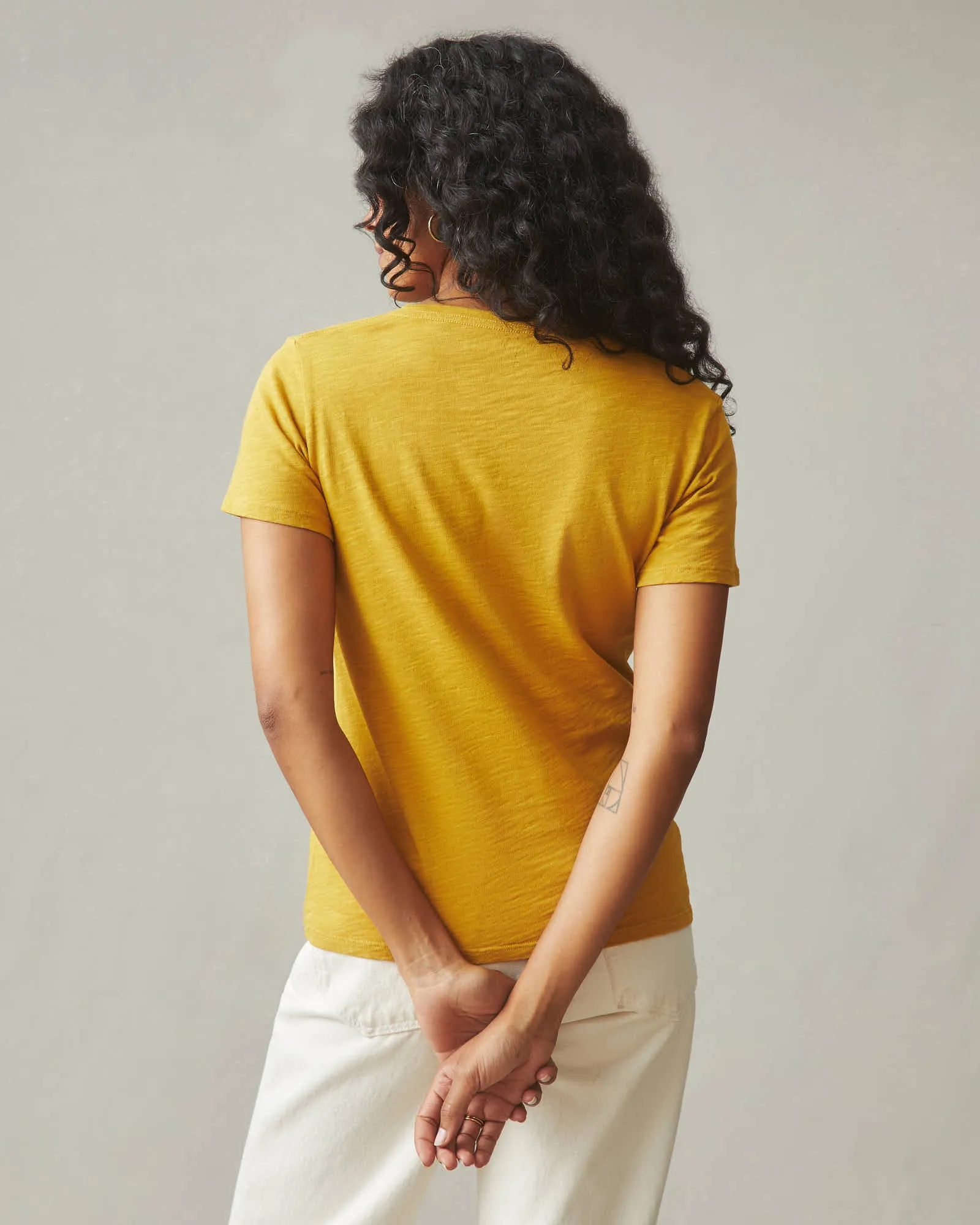 Premium Slub V-Neck Tee - Golden Honey