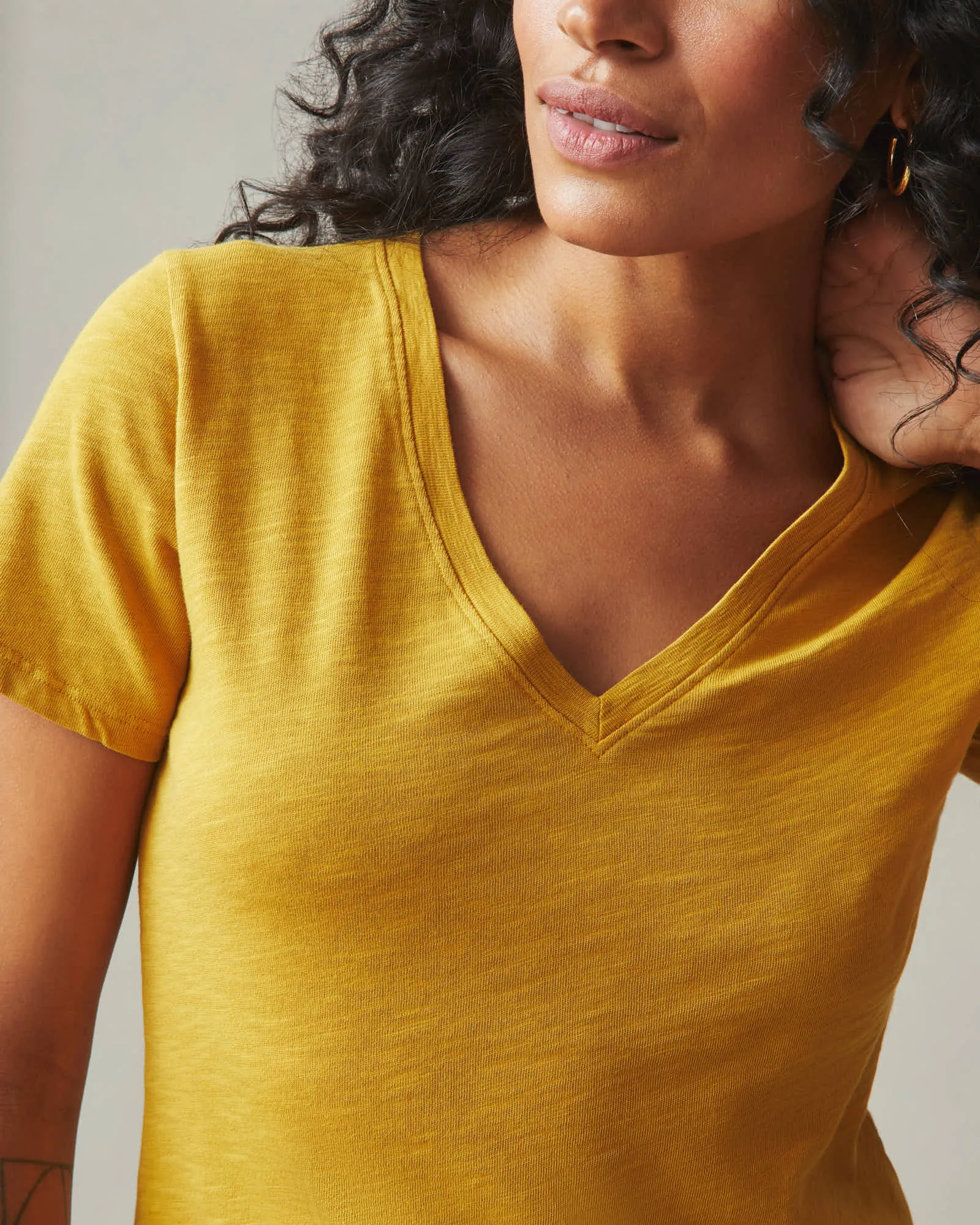 Premium Slub V-Neck Tee - Golden Honey