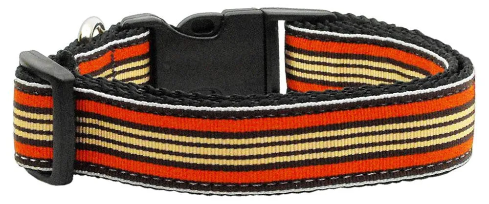 Preppy Stripes Nylon Ribbon Collars Orange-Khaki Large