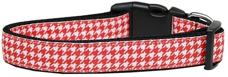 Red Houndstooth Nylon Dog Collar Xs