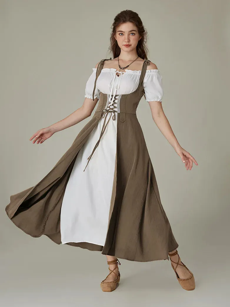 Renaissance Overdress Lace-up Cover-up Dress with Pocket