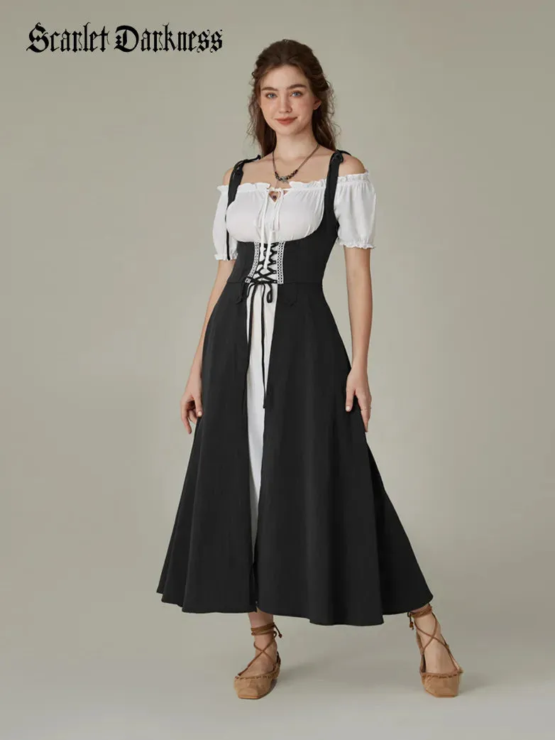 Renaissance Overdress Lace-up Cover-up Dress with Pocket