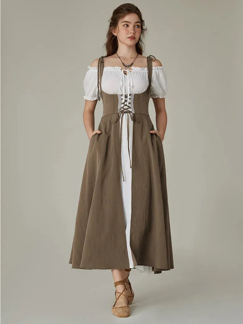 Renaissance Overdress Lace-up Cover-up Dress with Pocket