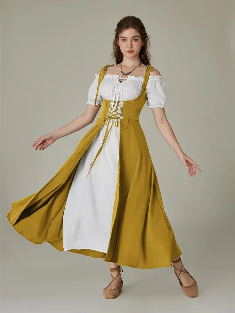 Renaissance Overdress Lace-up Cover-up Dress with Pocket