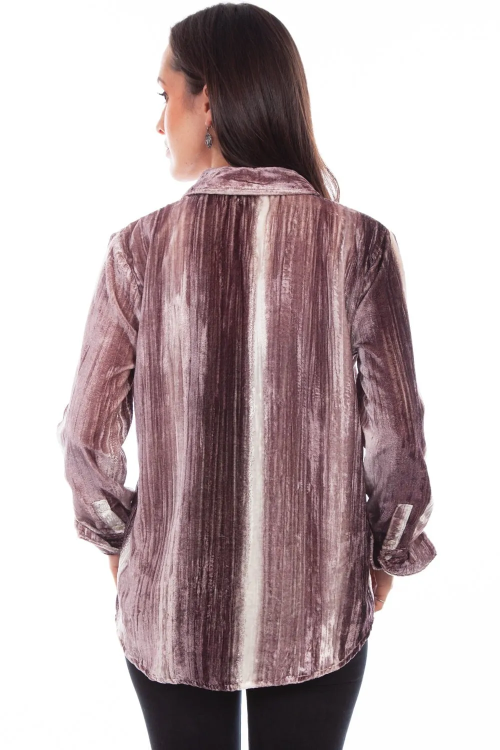 Scully Womens Velvet Stripe Plum/White 75% Viscose/25% Nylon L/S Shirt