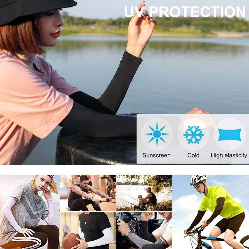 Sidiou Group Anniou Anti UV Sun Protection Ice Silk Sleeves Warmer Cooling Arm Cover UPF 50  Sunscreen Cuff Sleeve for Men Women Cycling Running