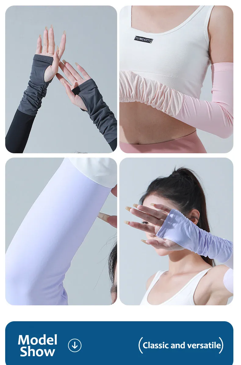 Sidiou Group ANNIOU New Summer Women's UV Arm Sleeves Skin Friendly Breathable Cooling Sunscreen Sleeve Wrinkled Color-blocked Ice Silk Hand Sleeve