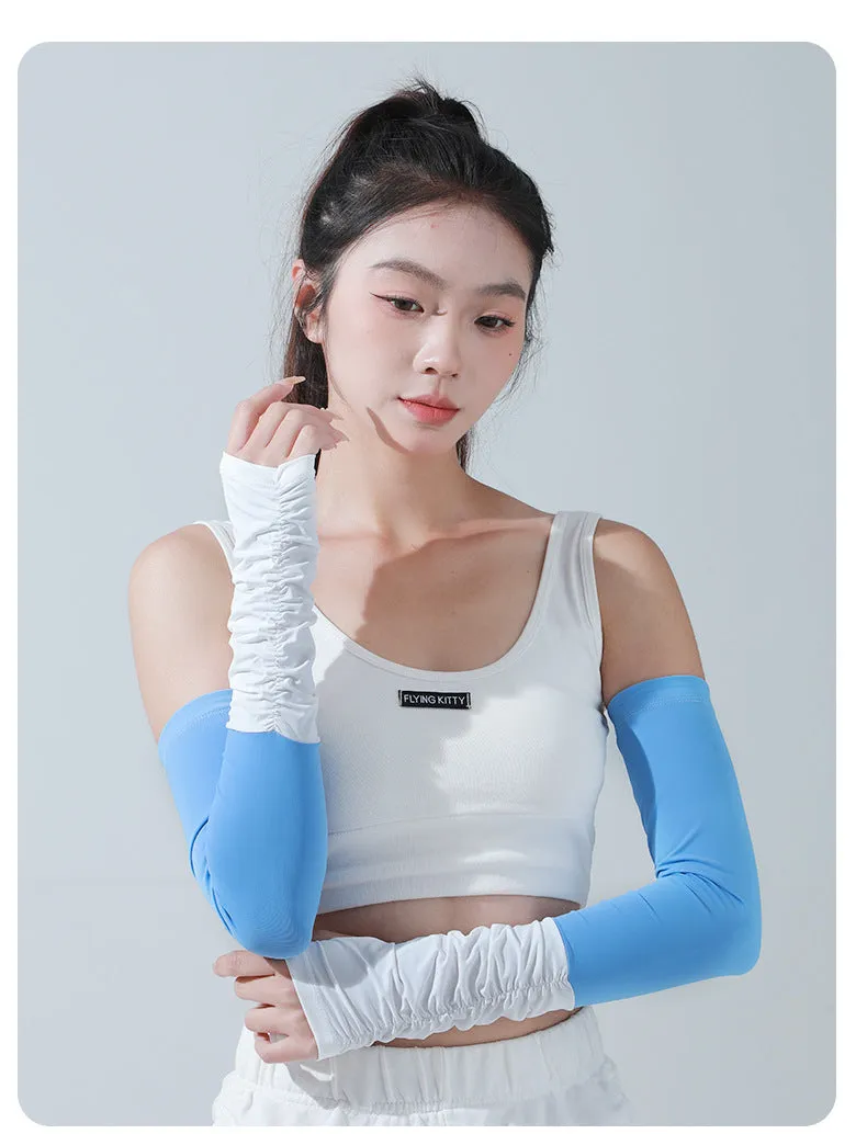 Sidiou Group ANNIOU New Summer Women's UV Arm Sleeves Skin Friendly Breathable Cooling Sunscreen Sleeve Wrinkled Color-blocked Ice Silk Hand Sleeve