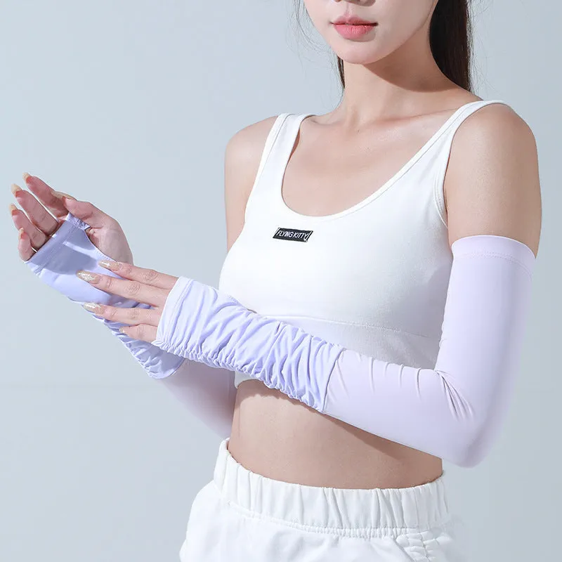 Sidiou Group ANNIOU New Summer Women's UV Arm Sleeves Skin Friendly Breathable Cooling Sunscreen Sleeve Wrinkled Color-blocked Ice Silk Hand Sleeve