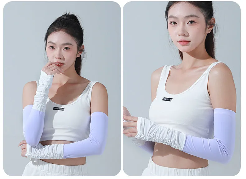 Sidiou Group ANNIOU New Summer Women's UV Arm Sleeves Skin Friendly Breathable Cooling Sunscreen Sleeve Wrinkled Color-blocked Ice Silk Hand Sleeve