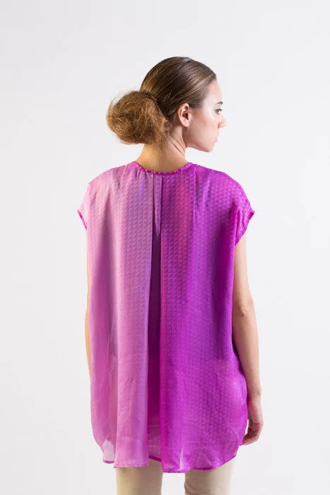 Silk self-check patterned ombre trapeze top