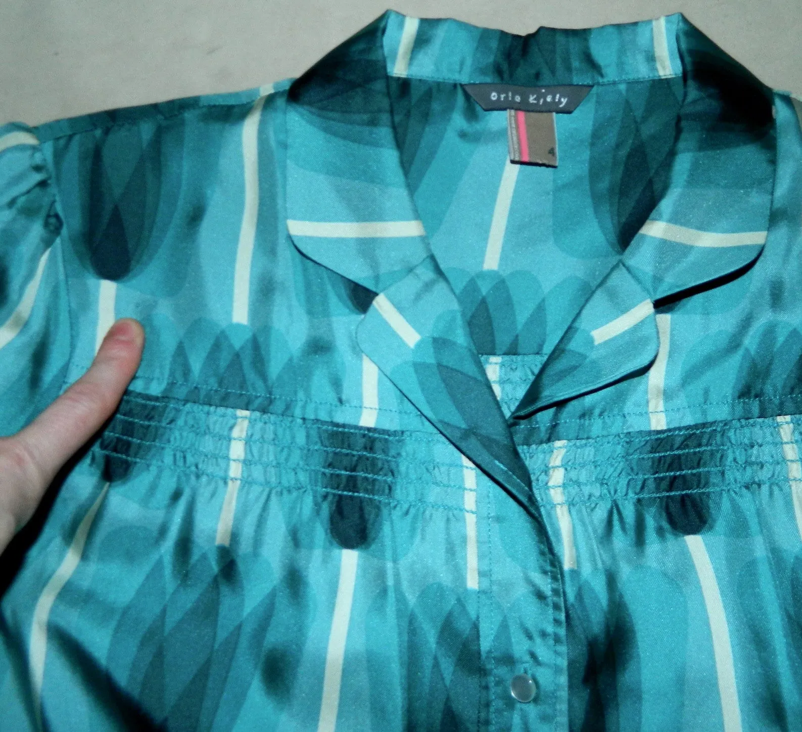 silk twill ORLA KIELY tulip print blouse blue shirt size 4 (US M- L)