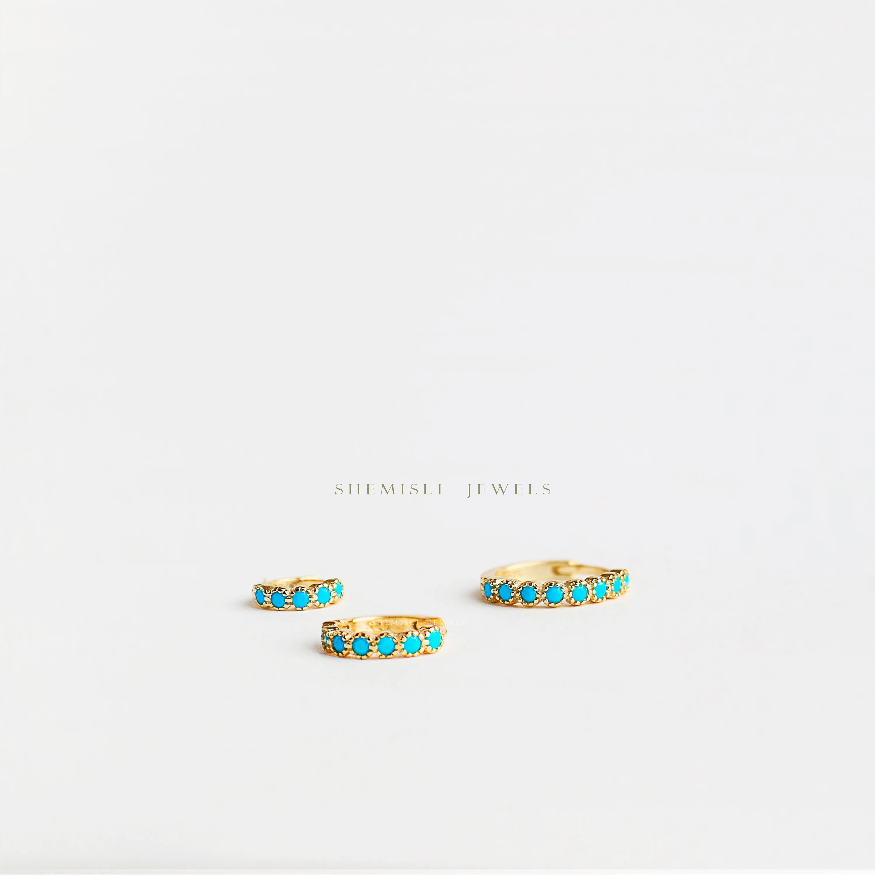 Simple Turquoise Gem Conch Hoop Earrings, Huggies, Unisex, Gold, Silver SHEMISLI SH129, SH130, SH131