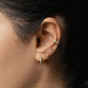 Simple Turquoise Gem Conch Hoop Earrings, Huggies, Unisex, Gold, Silver SHEMISLI SH129, SH130, SH131