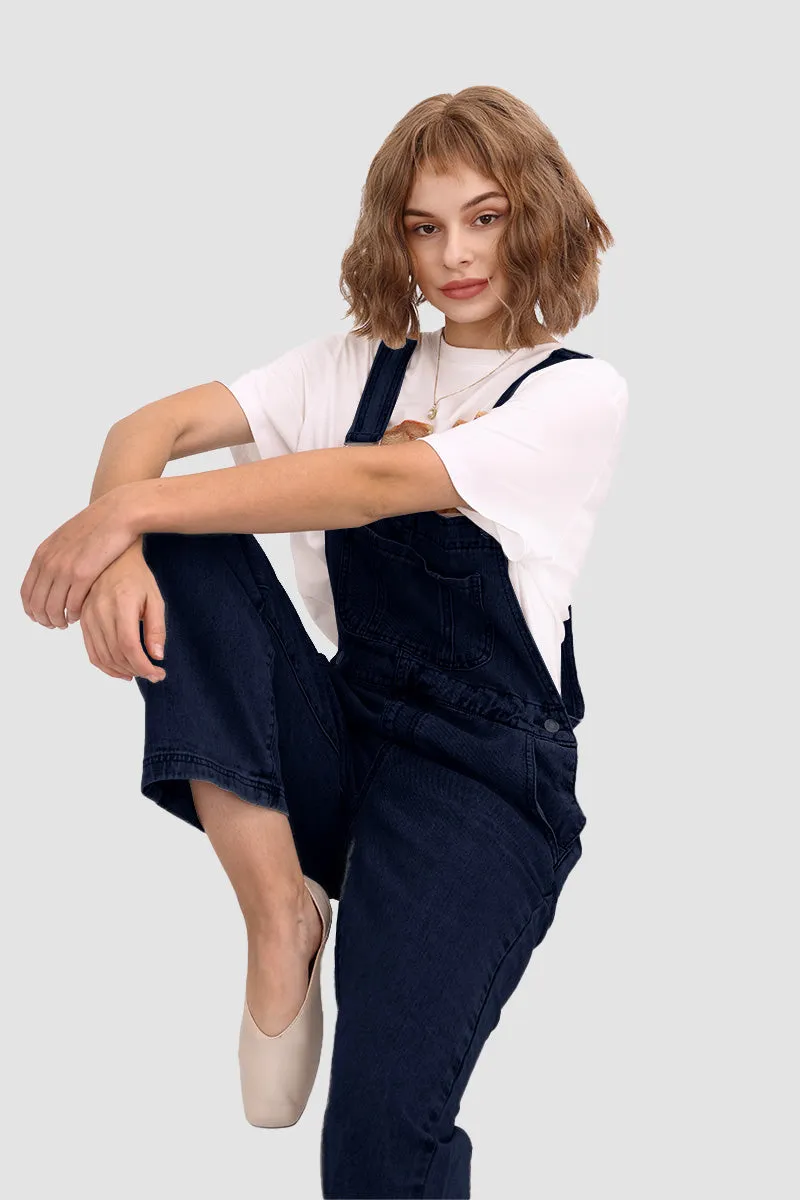 Slant Pocket Wide Leg Denim Overalls