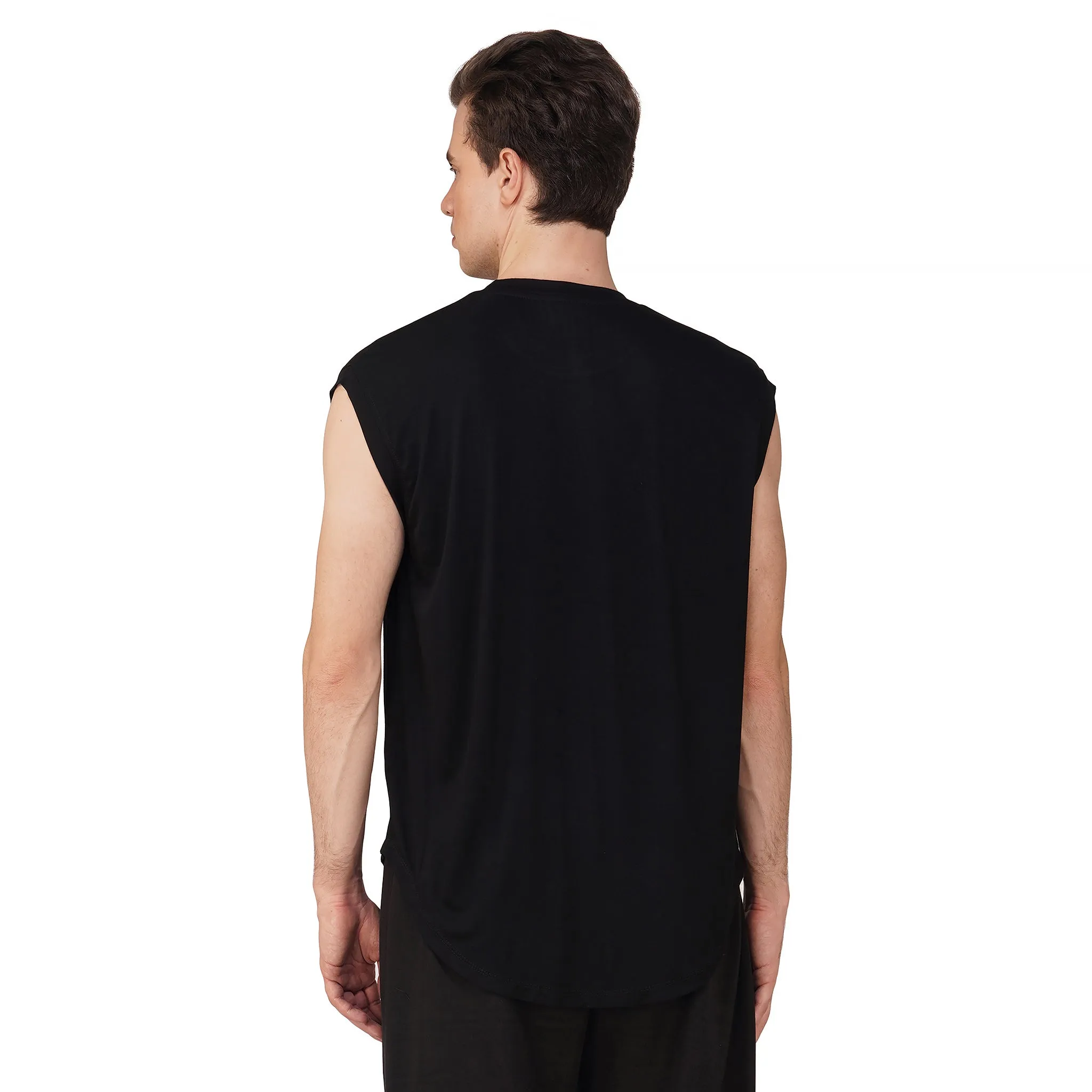 SLAY. Men's Unstoppable Printed Sleeveless Black Dropcut T-Shirt