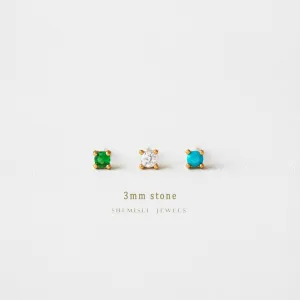 Small 3mm CZ Studs, White, Emerald, Turquoise, Unisex, Gold, Silver SHEMISLI - SS073, SS087, SS091