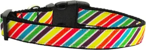 Striped Rainbow Nylon Dog Collar Sm