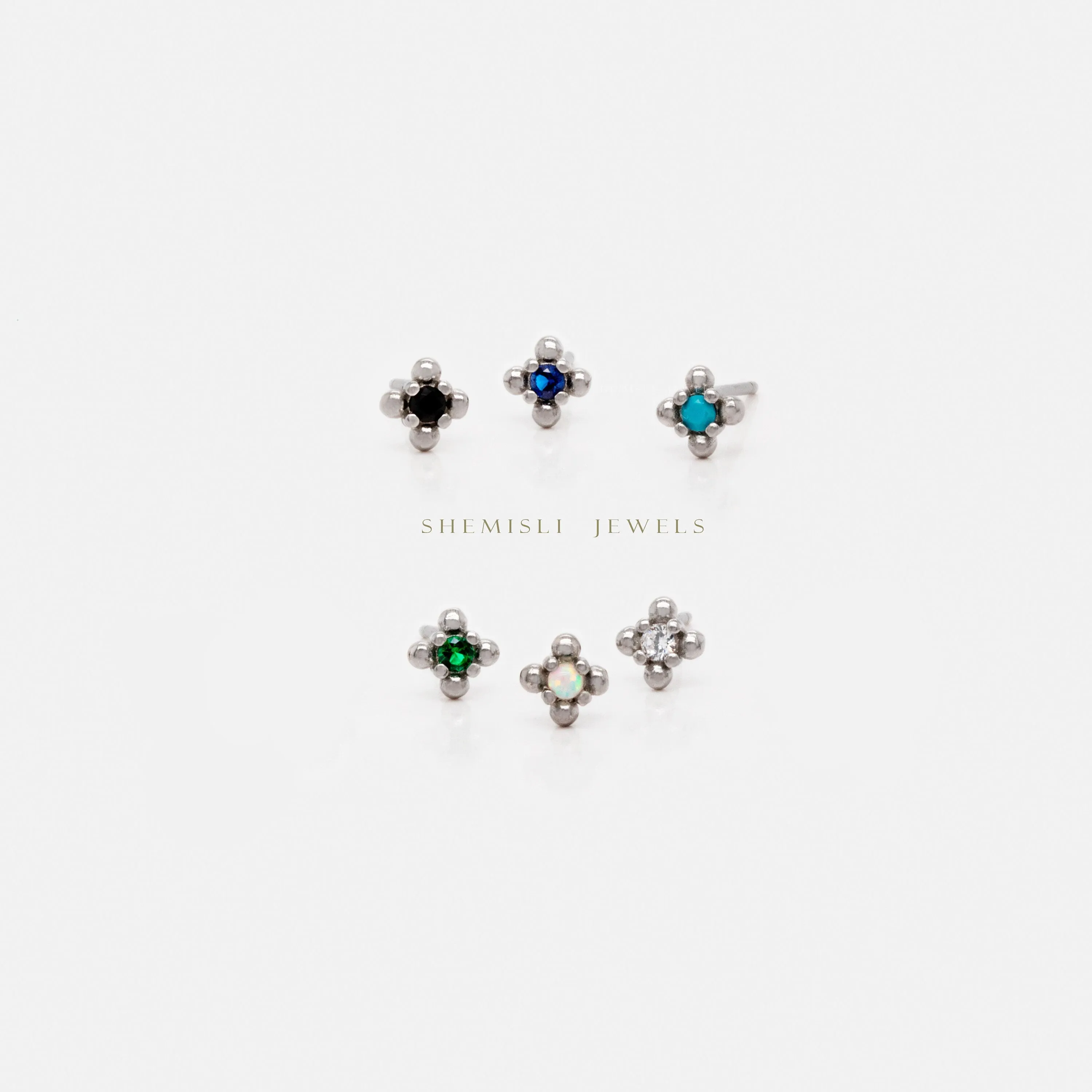 Tiny Beaded Studs, White, Emerald, Turquoise, Sapphire, Black, Opal, Unisex, Gold, Silver SHEMISLI SS297, SS024, SS298, SS299, SS300, SS301