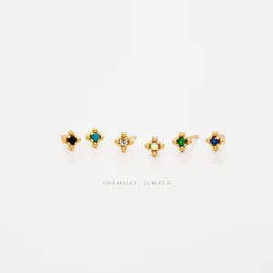 Tiny Beaded Studs, White, Emerald, Turquoise, Sapphire, Black, Opal, Unisex, Gold, Silver SHEMISLI SS297, SS024, SS298, SS299, SS300, SS301