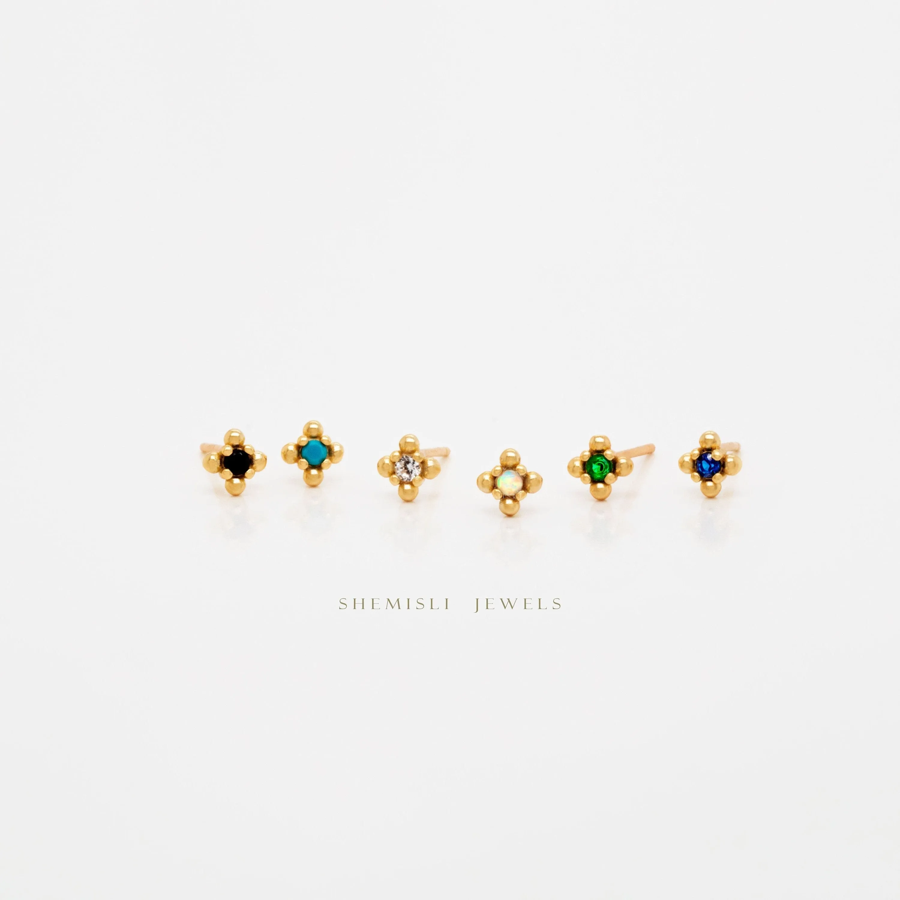 Tiny Beaded Studs, White, Emerald, Turquoise, Sapphire, Black, Opal, Unisex, Gold, Silver SHEMISLI SS297, SS024, SS298, SS299, SS300, SS301